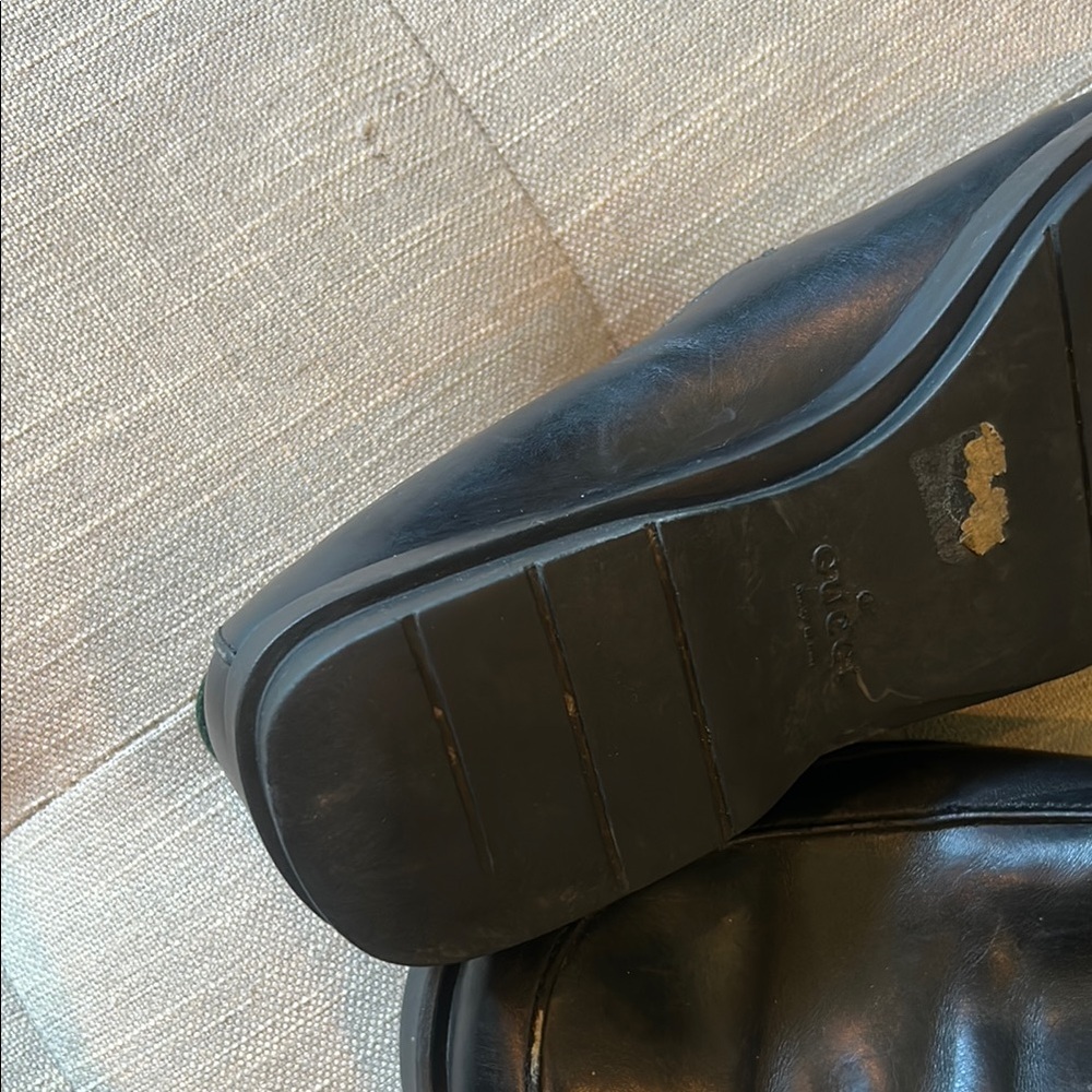 GUCCI Black Leather Signature Stripe Slip On Loafer Dress Shoes Size 9.5 D - Picture 8 of 10